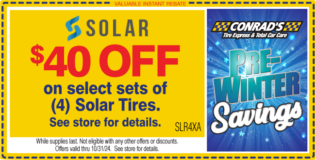 $40 instant rebate on sets of (4) Solar Tires