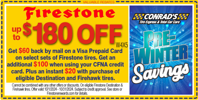 Firestone Get Up to $180 when using CFNA credit card