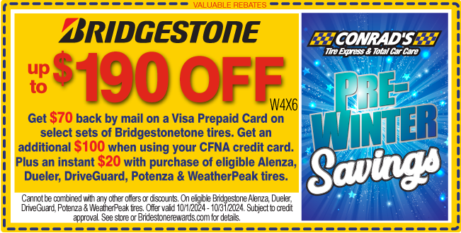 Bridgestone Get Up to $190 when using CFNA credit card