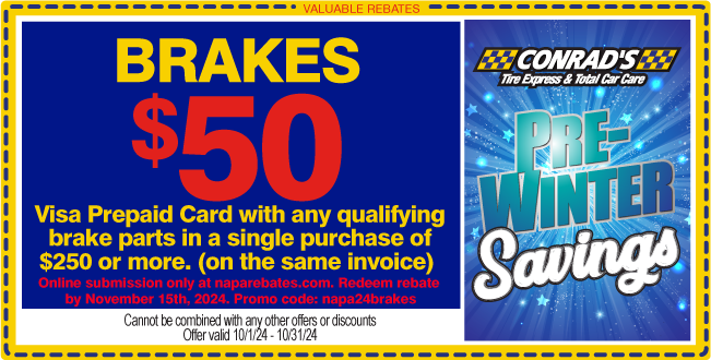 $50 Visa prepaid Card with any qualifying brake purchase of $250 or more