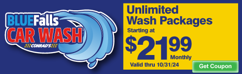 Blue Falls Car Wash Unlimited Wash Packages starting at $21.99