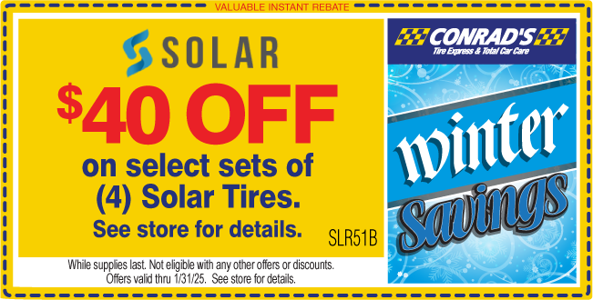 $40 instant rebate on sets of (4) Solar Tires