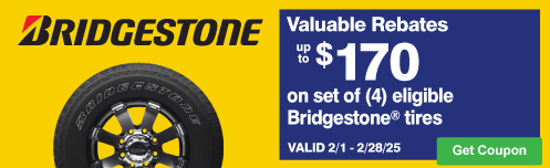 $100 instant + $70 instant savings on eligible Bridgestone tires