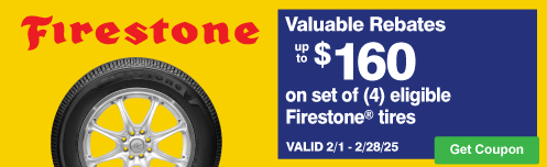 $100 instant + $60 instant savings on eligible Firestone tires