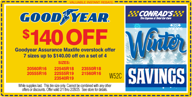 Instant Rebate of $140 on Goodyear Assurance Maxlife Overstock