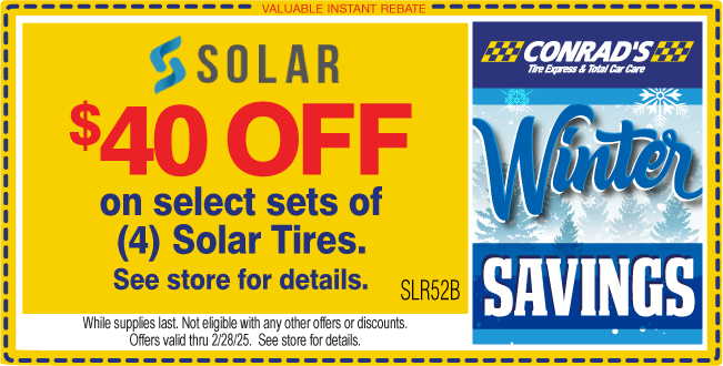 $40 instant rebate on sets of (4) Solar Tires