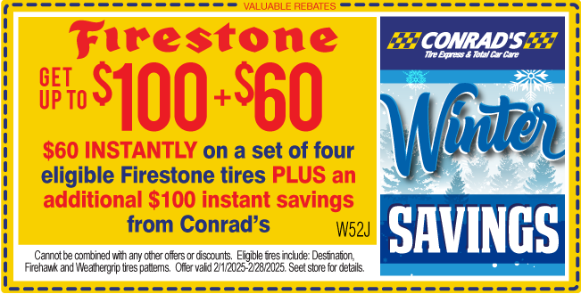 $100 instant + $60 instant savings on eligible Firestone tires