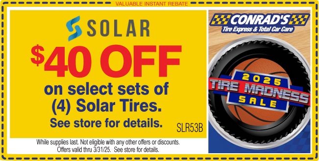 $40 instant rebate on sets of (4) Solar Tires